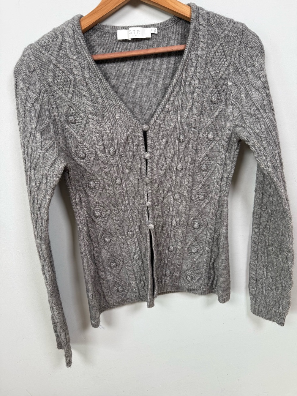 ASTR the Label Grey Cable Knit Bobble V-Neck Cardigan Sweater Medium